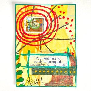 ACEO Original Acrylic Painting UAE Postage Stamp Art Tristina Dietz Elmes ATC